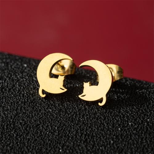 Roestvrij staal Stud Earrings, 304 roestvrij staal, Kat, mode sieraden & voor vrouw, meer kleuren voor de keuze, 8x11mm, Verkocht door pair