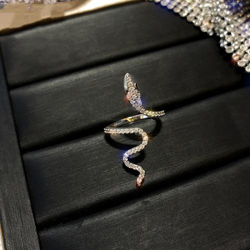 Cúbicos Circonia Micro Pave anillo de latón, metal, Serpiente, Joyería & micro arcilla de zirconia cúbica & para mujer, tamaño:7, Vendido por UD