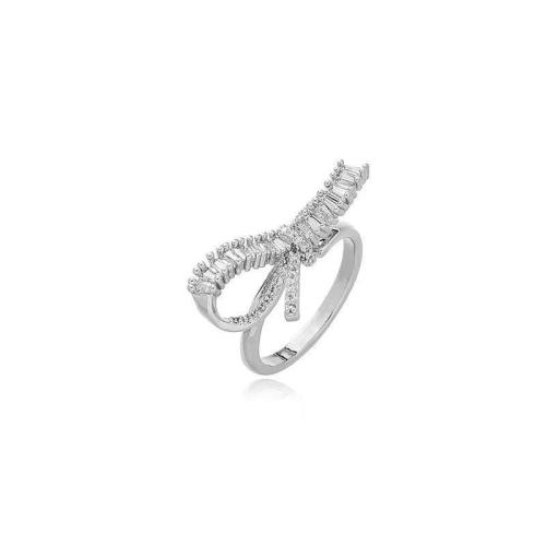 Krychlový Circonia Micro vydláždit mosazný prsten, Mosaz, Bowknot, módní šperky & micro vydláždit kubické zirkony & pro ženy, Velikost:7, Prodáno By PC