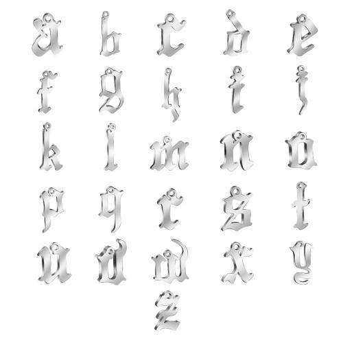 Zawieszki List ze stali nierdzewnej, Stal nierdzewna 304, Litera alfabetu, DIY, oryginalny kolor, 6x14mm, sprzedane przez PC