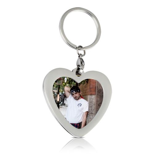 Ključni kopča od nehrđajućeg čelika, 304 nehrđajućeg čelika, Srce, s foto medaljon, izvorna boja, 48x46mm, Prodano By PC