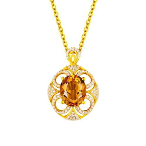 Rhinestone Brass Pendants with Citrine gold color plated DIY & with rhinestone Sold By PC