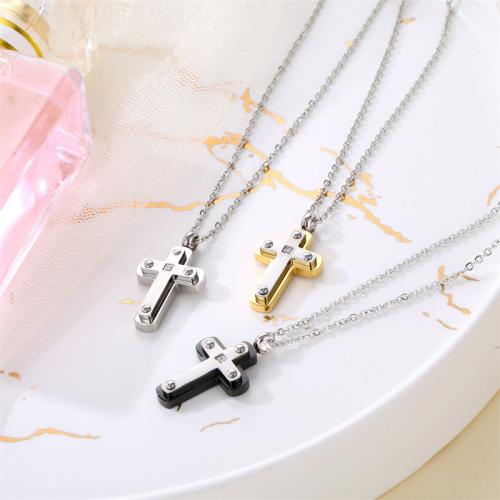 Titanium Steel Necklace Cross plated Unisex & micro pave cubic zirconia Length Approx 41-50 cm Sold By PC
