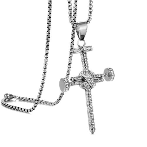Titanium Steel Pendants Cross plated & micro pave cubic zirconia Sold By PC