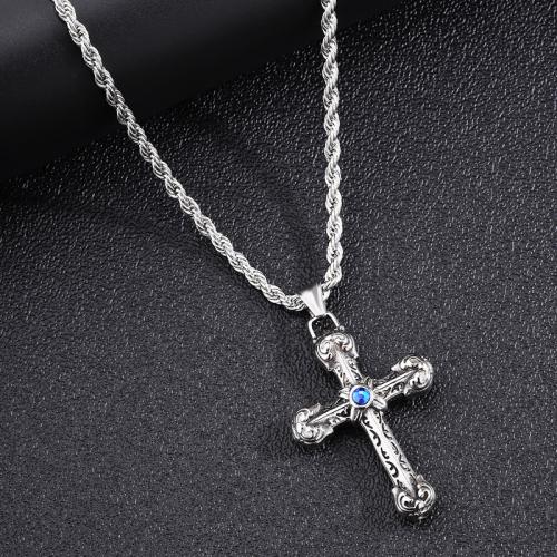 Stainless Steel Jewelry Necklace 304 Stainless Steel with Titanium Steel plated micro pave cubic zirconia & for man silver color Sold By PC