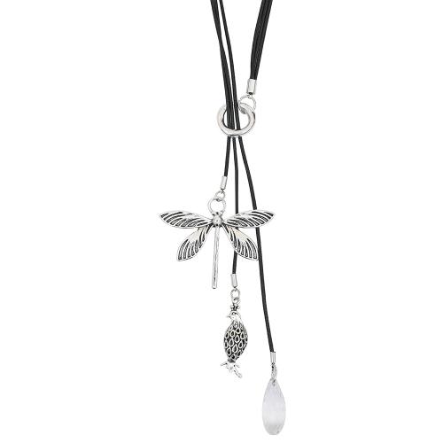 Zink Alloy tröja kedja halsband, med läder sladd, mode smycken & för kvinna, silver, Längd Ca 75 cm, 2PC/Bag, Säljs av Bag