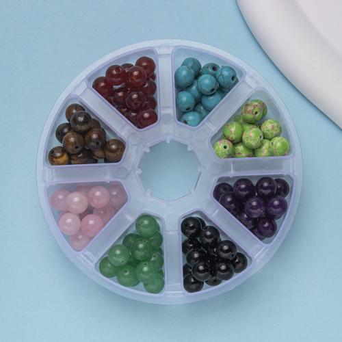 Blandet Gemstone perler, Natursten, med Plastboks, Runde, mode smykker & du kan DIY, blandede farver, nikkel, bly & cadmium fri, 8mm, 128pc'er/Box, Solgt af Box