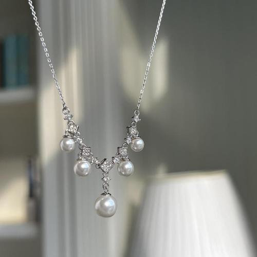 Kubický zirkon Micro vydláždit mosaz náhrdelník, s Plastové Pearl, módní šperky & micro vydláždit kubické zirkony & pro ženy, Délka Cca 45 cm, Prodáno By PC