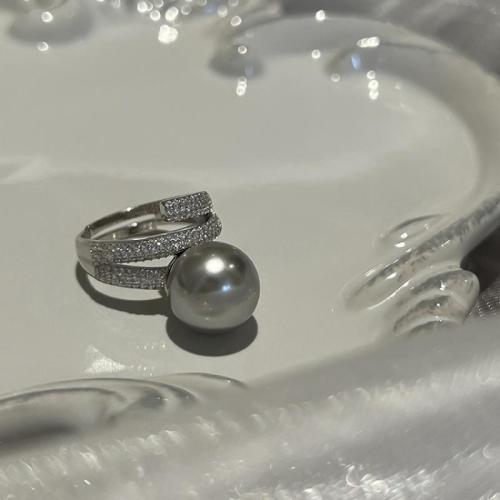Krychlový Circonia Micro vydláždit mosazný prsten, Mosaz, s Plastové Pearl, módní šperky & micro vydláždit kubické zirkony & pro ženy, více barev na výběr, Velikost:7, Prodáno By PC