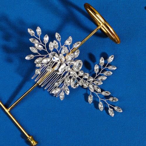 ديكور الزفاف مشط الشعر, سبائك الزنك, مجوهرات الموضة & للمرأة & مع حجر الراين, فضة, 75x145mm, تباع بواسطة PC