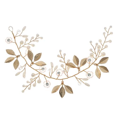 Headband Zinc Alloy with Plastic Pearl fashion jewelry & for woman & with rhinestone golden Sold By Strand