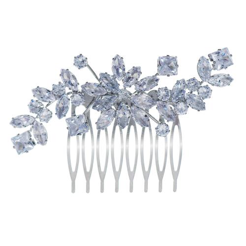 ديكور الزفاف مشط الشعر, سبائك الزنك, مع مكعب زركونيا, مجوهرات الموضة & للمرأة, فضة, 55x85mm, تباع بواسطة PC