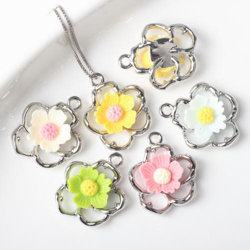 Zinc Alloy Flower Pendants with Plastic plated DIY Approx 2mm Sold By Bag