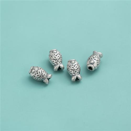 Spacer Χάντρες Κοσμήματα, 925 Sterling Silver, Ψάρι, DIY, αρχικό χρώμα, 7.30x12.90mm, Τρύπα:Περίπου 2.2mm, Sold Με PC