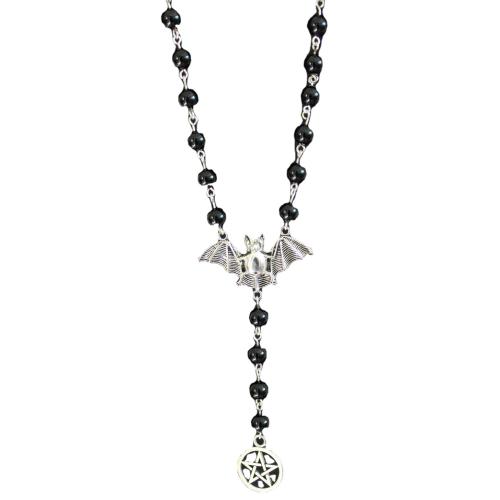 Collar de Aleación de Zinc, con Cristal, pentagrama, chapado en color de plata, Joyería & unisexo, Negro, longitud:aproximado 41-50 cm, Vendido por UD