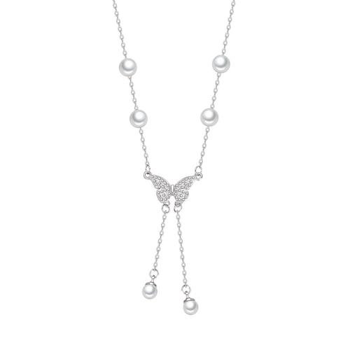 Messing halskettingen, met Plastic Pearl, Vlinder, mode sieraden & voor vrouw, Lengte Ca 45 cm, Verkocht door PC