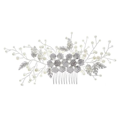 Bruids decoratieve kammen, Messing, met Plastic Pearl, mode sieraden & voor vrouw & met strass, zilver, 180x85mm, Verkocht door PC
