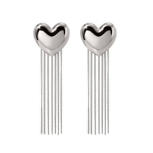 Fashion Fringe Earrings 304 Stainless Steel Heart fashion jewelry & for woman original color Sold By Pair