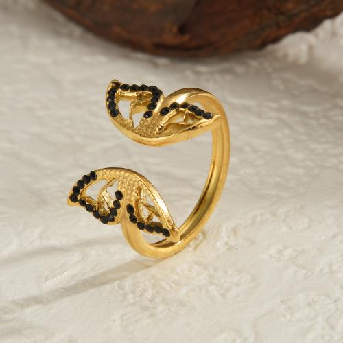 Rhinestone-Edelstahl -Finger-Ring, 304 Edelstahl, Herz, plattiert, Modeschmuck & mit Strass, goldfarben, verkauft von PC
