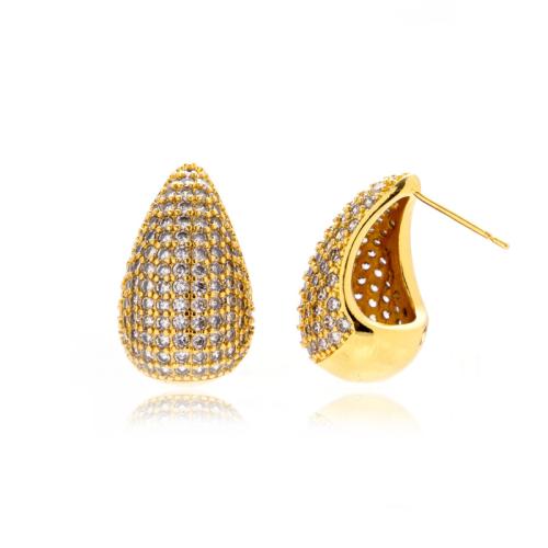 Cubic Zirconia Micro Pave Brass Earring plated micro pave cubic zirconia & for woman Sold By Pair