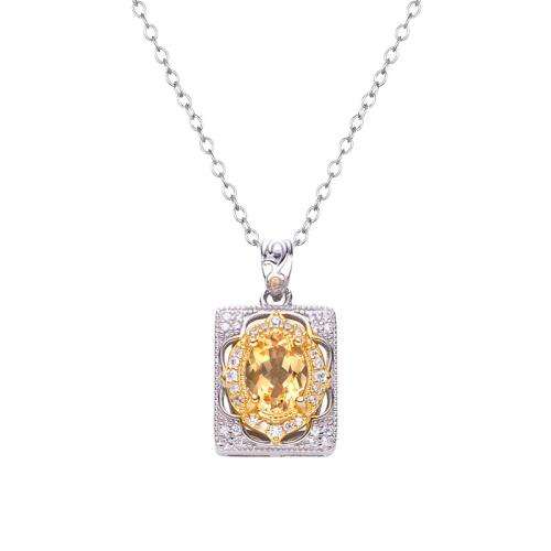 Cubic Zircon Micro Pave 925 Sterling Silver Necklace, with Topaze & Citrine & Garnet, with 5cm extender chain, different materials for choice & micro pave cubic zirconia & for woman, more colors for choice, Length:43 cm, Sold By PC