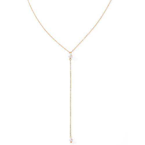Rustfrit stål smykker halskæde, 304 rustfrit stål, med Plastic Pearl, forgyldt, for kvinde, flere farver til valg, Solgt af PC