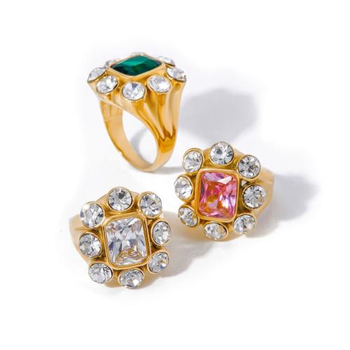Stal nierdzewna Rhinestone Ring Finger, Stal nierdzewna 304, ze Sześcienna cyrkonia, biżuteria moda & dla obu płci & z kamieniem, dostępnych więcej kolorów, rozmiar:7, sprzedane przez PC