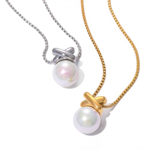 Rustfrit stål smykker halskæde, 304 rustfrit stål, med Plastic Pearl, med 5cm extender kæde, forgyldt, mode smykker & for kvinde, flere farver til valg, Længde 50 cm, Solgt af PC