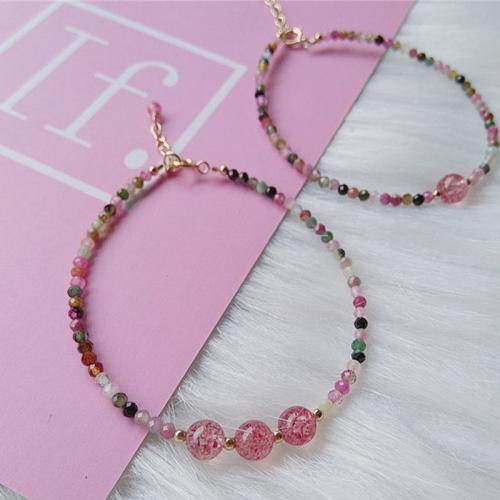 Tourmaline Bracelet with Strawberry Quartz & Zinc Alloy & for woman Length Approx 6-8 Inch Sold By PC