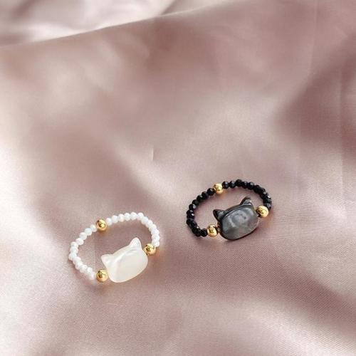 Schelp Finger Ring, met Kristal & Zinc Alloy, Kat, mode sieraden & voor vrouw, meer kleuren voor de keuze, Maat:7, Verkocht door PC