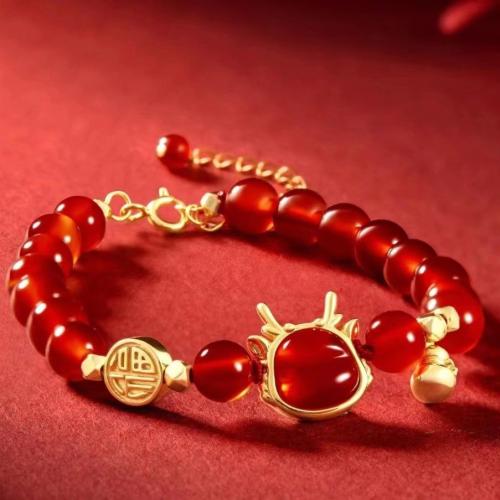 Agat czerwony Bransoletka, ze Stop cynku, Smok, biżuteria moda & dla kobiety, długość około 6-8 cal, sprzedane przez PC