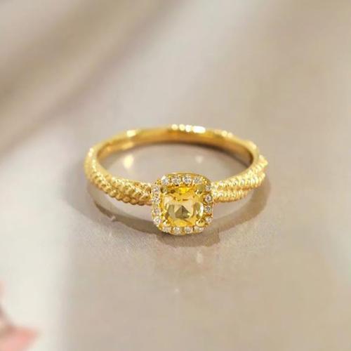 Krychlový Circonia Micro vydláždit mosazný prsten, Mosaz, s Citrín, módní šperky & micro vydláždit kubické zirkony & pro ženy, Velikost:7, Prodáno By PC