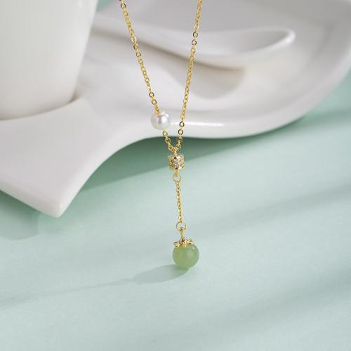 Cubic Zircon Micro Pave Brass Necklace with Hetian Jade & Plastic Pearl fashion jewelry & micro pave cubic zirconia & for woman Length Approx 45 cm Sold By PC