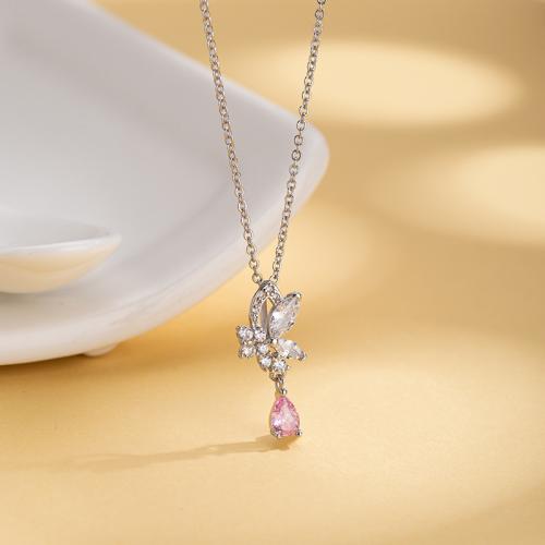 Kubický zirkon Micro vydláždit mosaz náhrdelník, Motýl, módní šperky & micro vydláždit kubické zirkony & pro ženy, Délka Cca 45 cm, Prodáno By PC