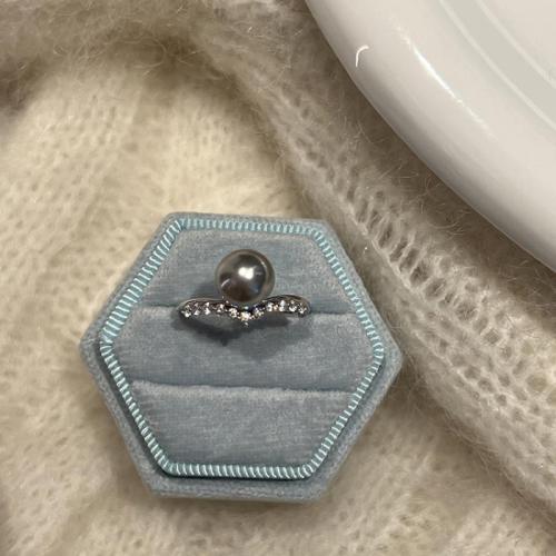 Kubieke Circonia Micro Pave Brass Ring, Messing, met Plastic Pearl, mode sieraden & verschillende stijlen voor de keuze & micro pave zirconia & voor vrouw, meer kleuren voor de keuze, Maat:7, Verkocht door PC