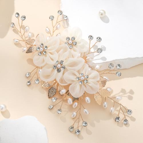 Decoratieve Kammen, Messing, met Plastic Pearl, mode sieraden & voor vrouw & met strass, gouden, 170x90mm, Verkocht door PC