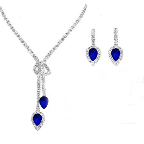 Rhinestone Jewelry Sets earring & necklace with 18cm extender chain 2 pieces & fashion jewelry & for woman earring 44*17mm pendant 8*17mm Length Approx 33 cm Sold By Set