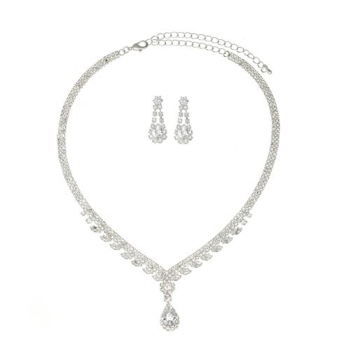 Rhinestone Jewelry Sets earring & necklace with 17.5cm extender chain 2 pieces & fashion jewelry & for woman earring 22*9mm pendant 29*11mm Length Approx 35 cm Sold By Set
