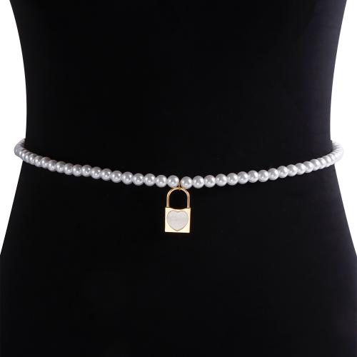 Tělo řetěz šperky, Zinek, s Plastové Pearl, Zámek, barva pozlacený, pro ženy, bílý, nikl, olovo a kadmium zdarma, Prodáno By PC