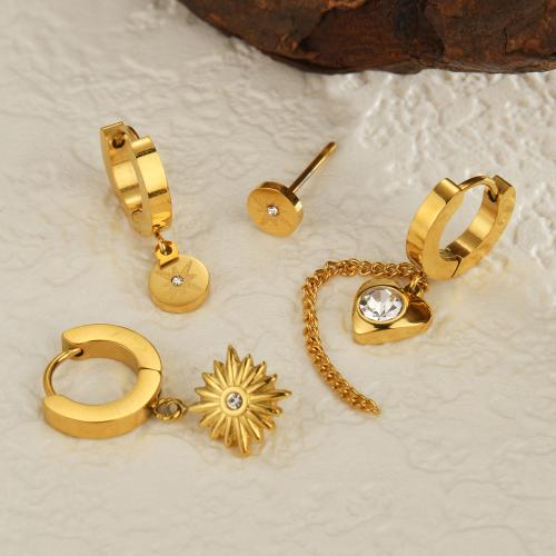 Nerezová ocel Drop náušnice, 304 Stainless Steel, módní šperky & s drahokamu, zlatý, 4PC/nastavit, Prodáno By nastavit
