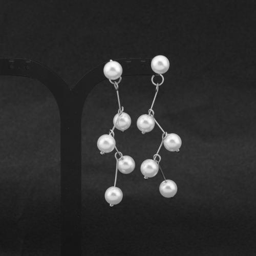 Roestvrij staal Stud Earrings, 304 roestvrij staal, met Plastic Pearl, mode sieraden & voor vrouw, wit, 61.50mm, Verkocht door pair