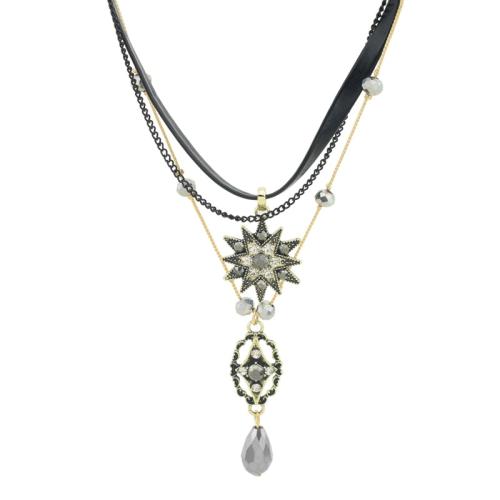 Zinek šperky náhrdelník, s kožená šňůra & Krystal, s 6cm extender řetězce, módní šperky & vícevrstvá & unisex, Délka Cca 32 cm, Prodáno By PC