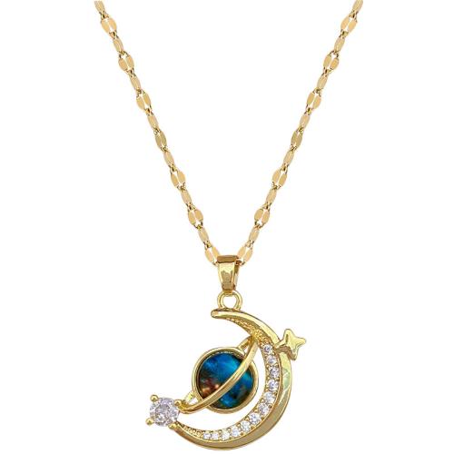 Brass náhrdelník, Mosaz, s Titanium ocel, s 5cm extender řetězce, módní šperky & pro ženy & s drahokamu, zlatý, Délka Cca 40 cm, Prodáno By PC