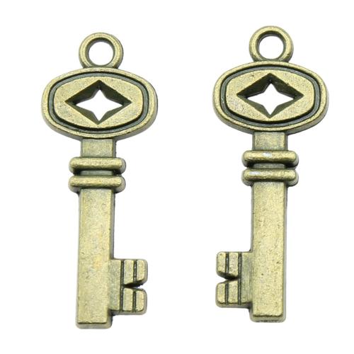 Pingentes-chave de liga de zinco, banho de cor bronze antigo, Vintage & joias de moda & DIY, 32x12mm, vendido por PC
