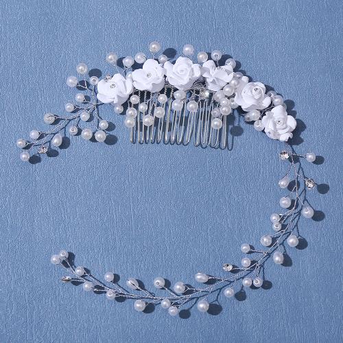 Dekorativa Hår Combs, Järn, med Polymer Clay & Plast Pearl, mode smycken & för kvinna & med strass, silver, 350x55mm, Säljs av PC