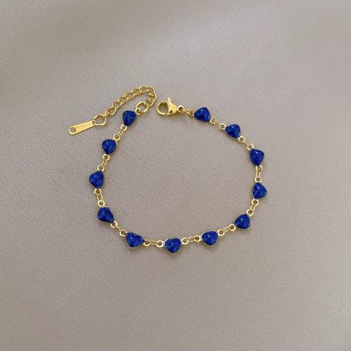 Stainless Steel Jewelry Bracelet 304 Stainless Steel with 3cm extender chain Heart Vacuum Ion Plating fashion jewelry & for woman & enamel Length 16.5 cm Sold By PC