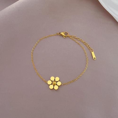 Stainless Steel Jewelry Bracelet 304 Stainless Steel with 3cm extender chain Flower Vacuum Ion Plating fashion jewelry & for woman Length 17 cm Sold By PC