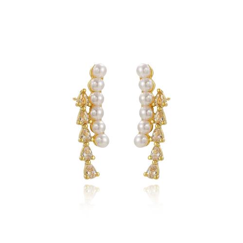 Brass Drop Earring with Plastic Pearl plated & for woman nickel lead & cadmium free Sold By Pair