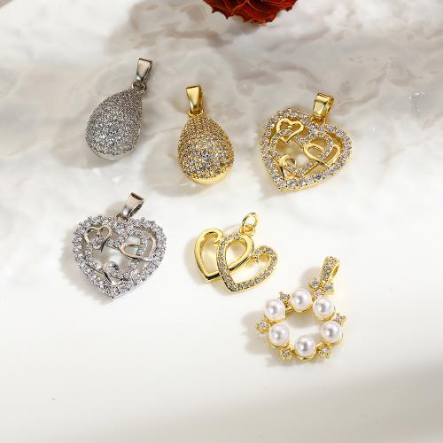 Cubic Zirconia Brass Pendants with Cubic Zirconia & Plastic Pearl plated DIY nickel lead & cadmium free Sold By PC
