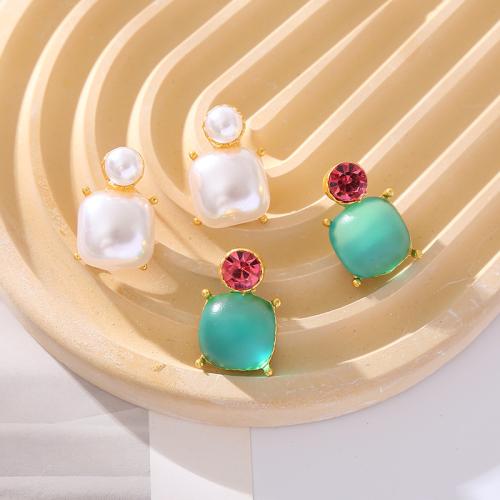 Zinc Alloy Oorbellen, met Hars & Plastic Pearl, plated, mode sieraden & met strass, meer kleuren voor de keuze, nikkel, lood en cadmium vrij, 13x21mm, Verkocht door pair